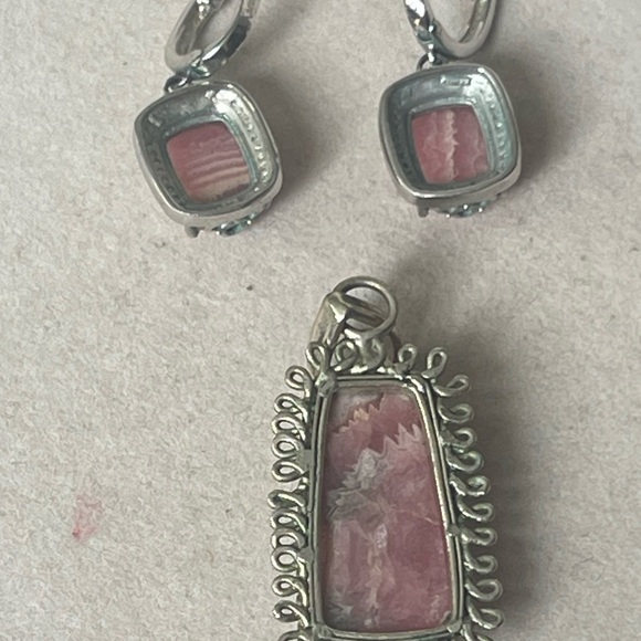 VTG lot of 2 Sterling Silver Pink Rhodochrosite Gemstone Earrings And Pendant - Picture 8 of 10